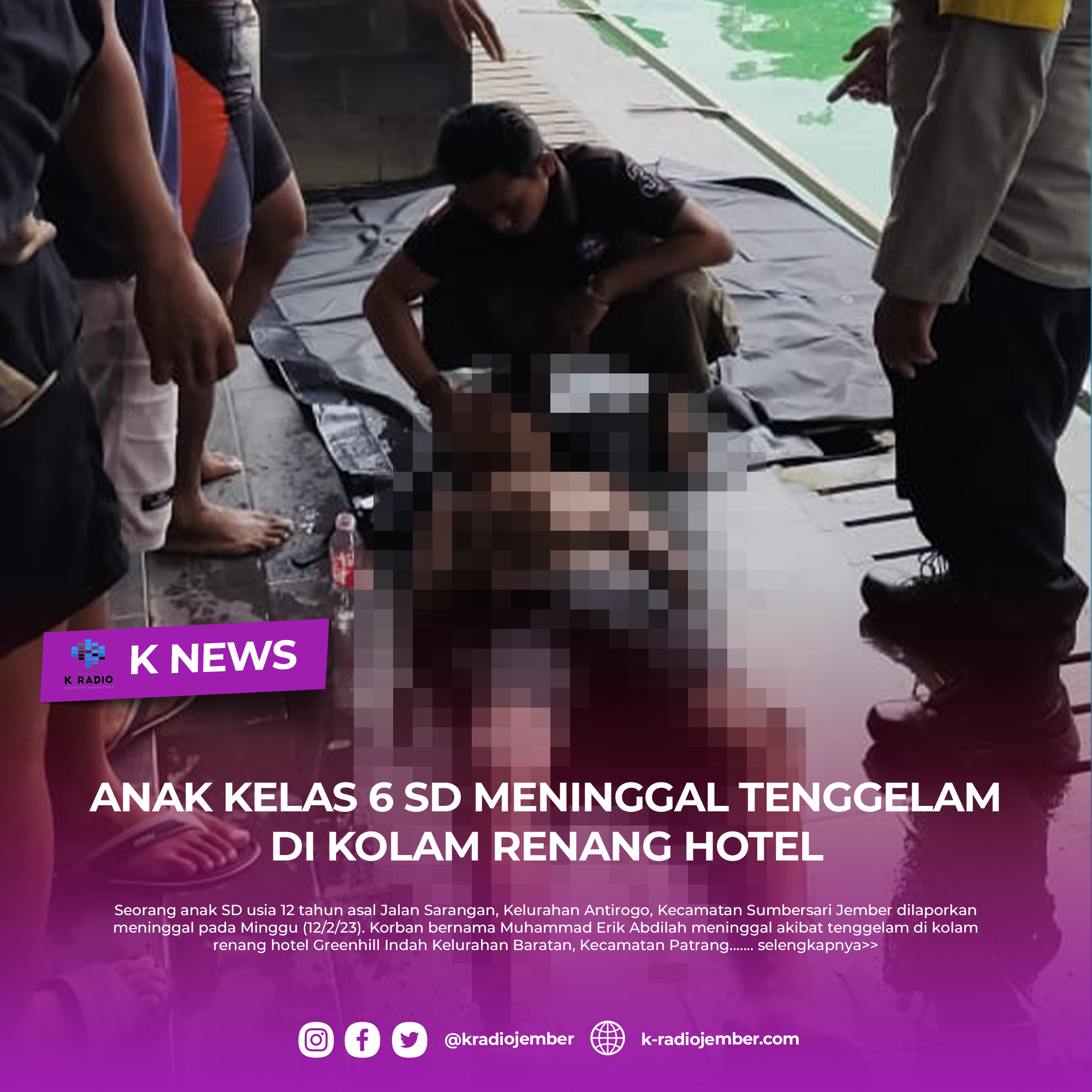 ANAK KELAS 6 SD MENINGGAL TENGGELAM DI KOLAM RENANG HOTEL