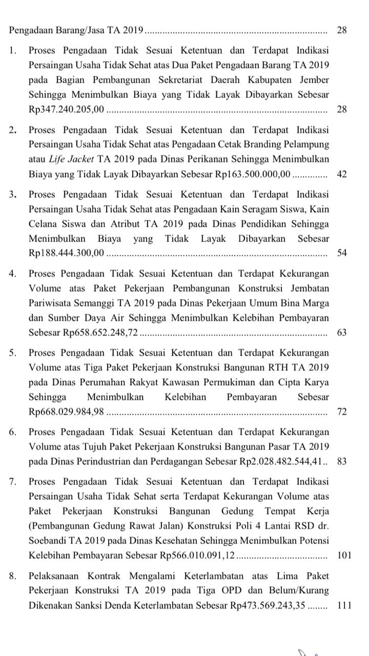 BPK TEMUKAN DUGAAN PERSEKONGKOLAN PENGADAAN BARANG DAN JASA DI KABUPATEN JEMBER