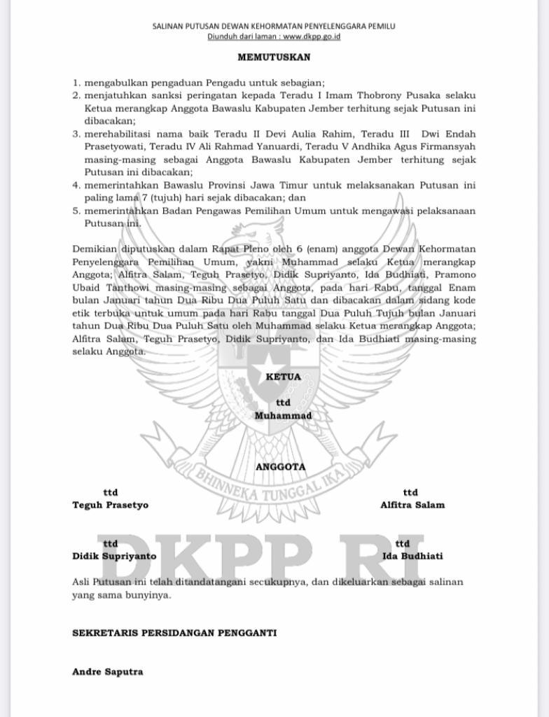 ketua-bawaslu-jember-dijatuhi-sanksi-teguran-oleh-dkpp