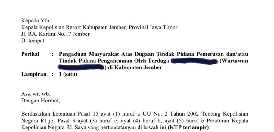 MANTAN KALAPAS JEMBER TEPIS KABAR DUGAAN PEMERASAN OLEH WARTAWAN ONLINE DI LINGKUNGAN KERJANYA